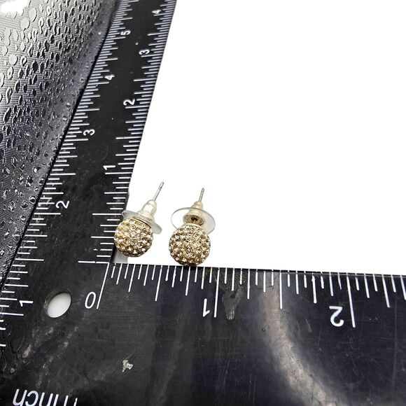 Pierced Earrings Ball Shaped Rhinestones Stainless Steel Marked Studs Sparkly - Picture 4 of 5